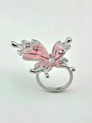 Butterfly Statement Ring Adjustable Pink