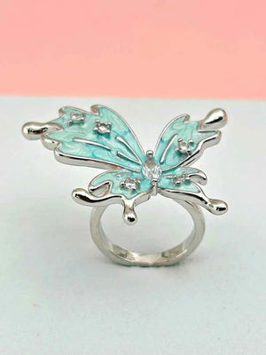 Butterfly Statement Ring Adjustable Blue