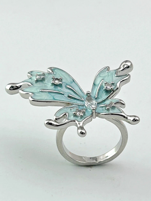 Butterfly Statement Ring Adjustable Blue - Bojoya Jewellery
