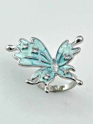 Butterfly Statement Ring Adjustable Blue