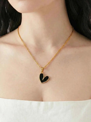 Bojoya Asymmetrical Heart Necklace Minimalist Love Pendant - Black