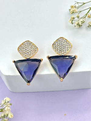 Purple Triangle CZ Dangle Earrings