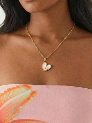 Pink Asymmetrical Heart Necklace Minimalist Love Pendant