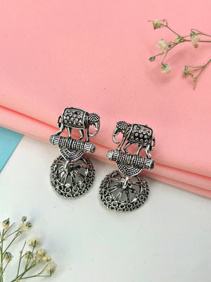 Oxidized Elephant Jhumkas - Bojoya Jewellery