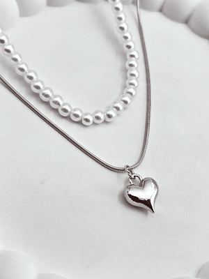 2 Layer Pearl & Heart chain pendant - Bojoya Jewellery