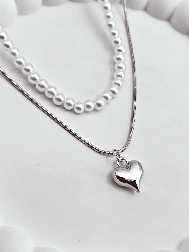 2 Layer Pearl & Heart chain pendant - Bojoya Jewellery