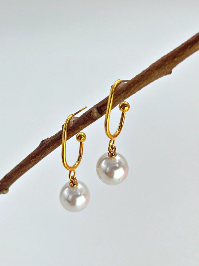 Korean Pearl Half Hoops Earrings