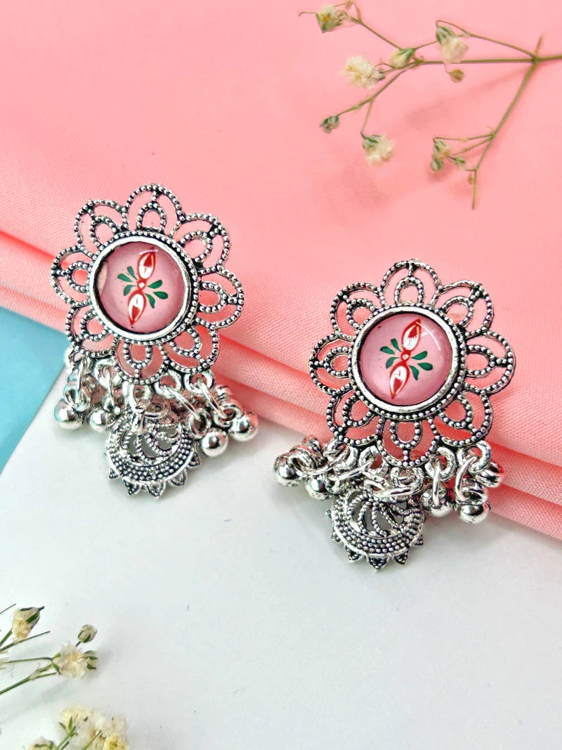 Oxidized Flower Jhumkas - Bojoya Jewellery