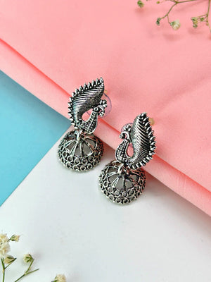 Oxidized Peacock Jhumkas - Bojoya Jewellery
