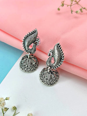 Oxidized Peacock Jhumkas - Bojoya Jewellery