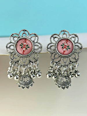 Oxidized Flower Jhumkas - Bojoya Jewellery