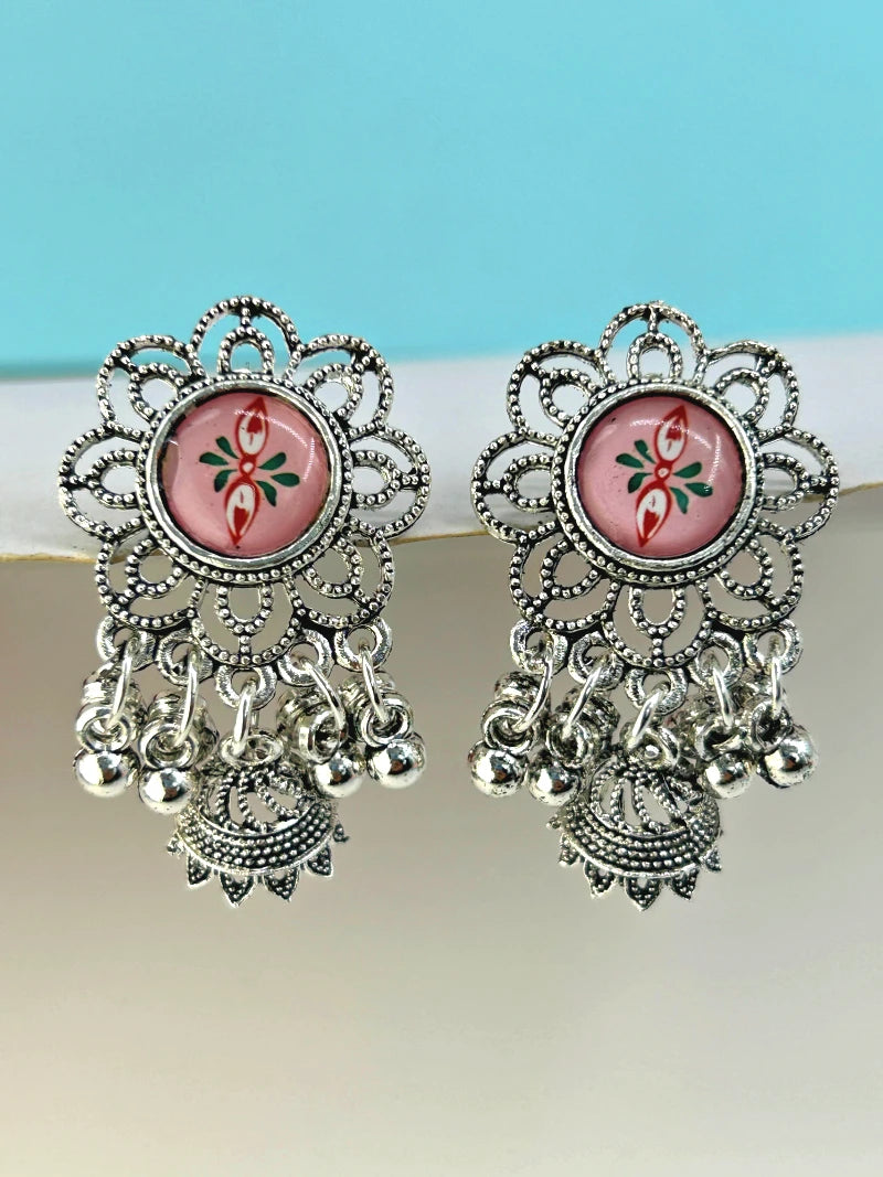Oxidized Flower Jhumkas - Bojoya Jewellery