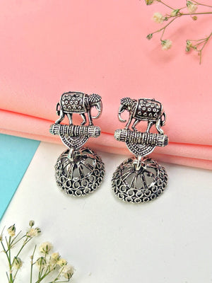 Oxidized Elephant Jhumkas - Bojoya Jewellery