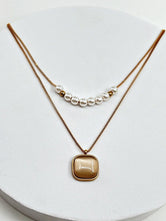 2 Layer Pearl & Stone Gold chain pendant - Bojoya Jewellery
