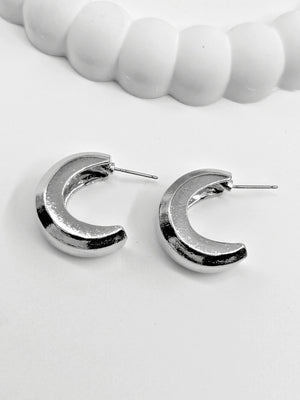 Chunky Silver Half Hoop Statement Earrings - Bojoya Jewellery