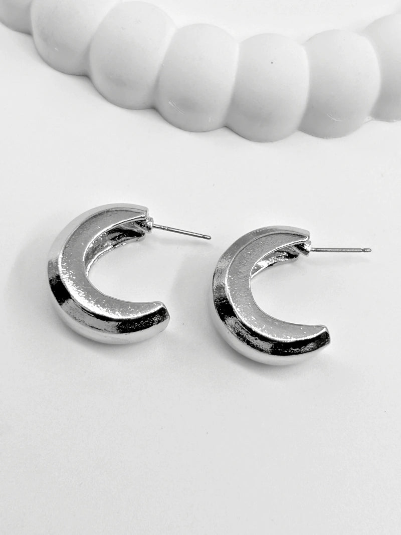 Chunky Silver Half Hoop Statement Earrings - Bojoya Jewellery