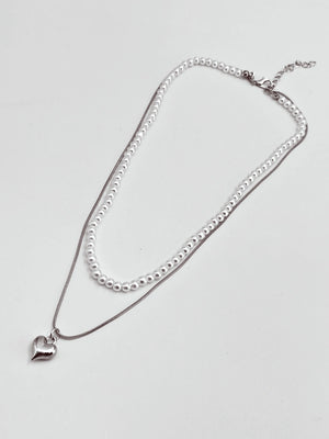 2 Layer Pearl & Heart chain pendant - Bojoya Jewellery
