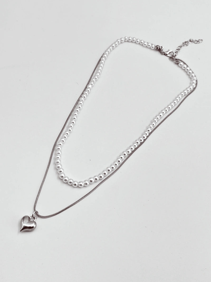 2 Layer Pearl & Heart chain pendant - Bojoya Jewellery