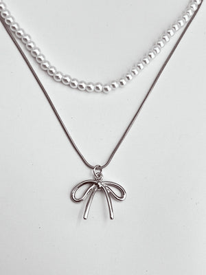 2 Layer Pearl & Bow chain pendant - Bojoya Jewellery