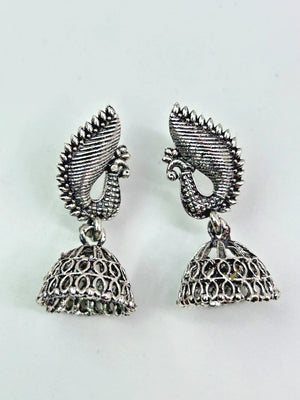 Oxidized Peacock Jhumkas - Bojoya Jewellery