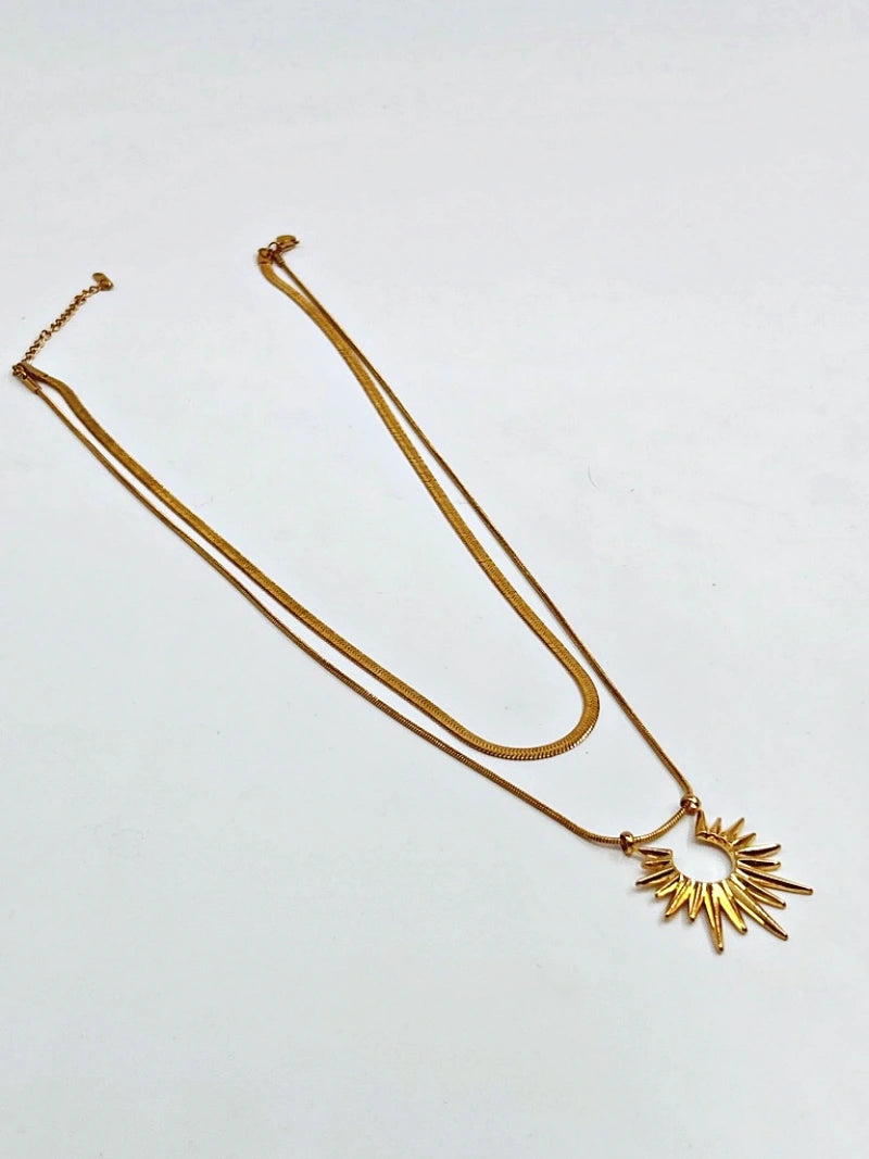 2 Layer Sun Chain Pendant Gold Anti Tarnish - Bojoya Jewellery