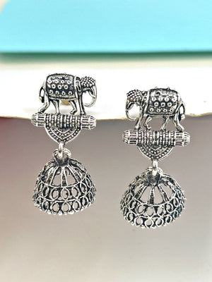 Oxidized Elephant Jhumkas - Bojoya Jewellery