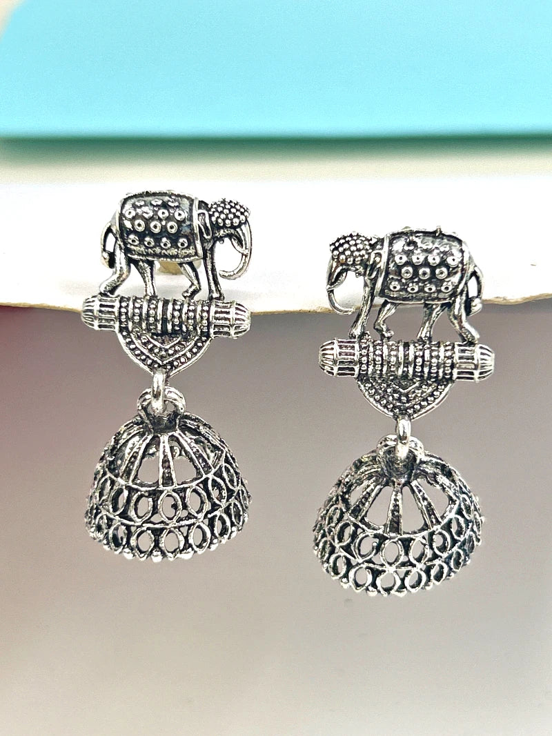 Oxidized Elephant Jhumkas - Bojoya Jewellery