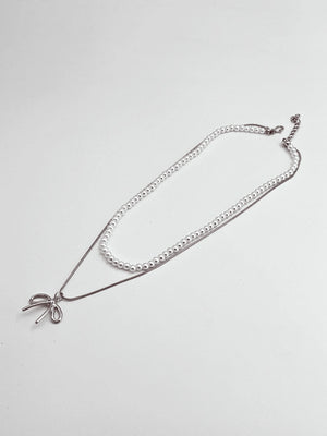 2 Layer Pearl & Bow chain pendant - Bojoya Jewellery