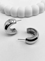 Chunky Silver Half Hoop Statement Earrings