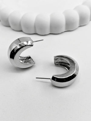 Chunky Silver Half Hoop Statement Earrings - Bojoya Jewellery