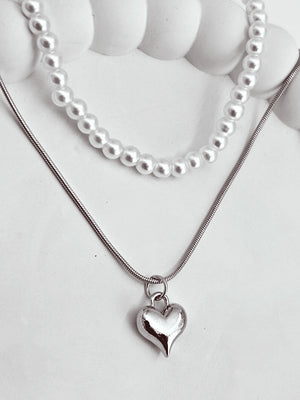 2 Layer Pearl & Heart chain pendant - Bojoya Jewellery
