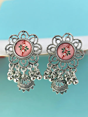Oxidized Flower Jhumkas - Bojoya Jewellery
