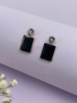 Cz Black Rectangle Hanging Earrings