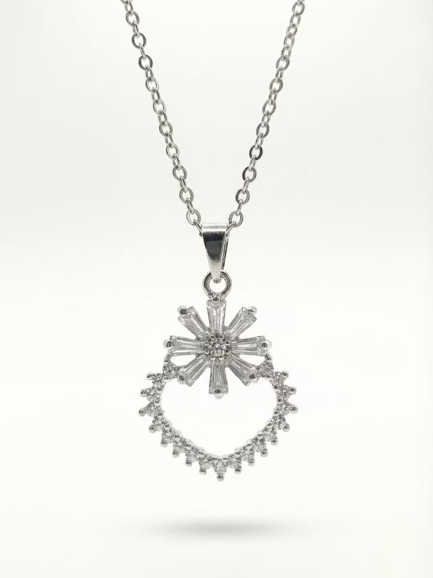 Flower with heart Silver Chain Pendant