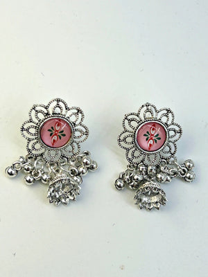 Oxidized Flower Jhumkas - Bojoya Jewellery
