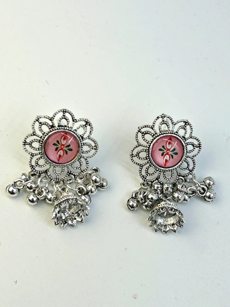 Oxidized Flower Jhumkas - Bojoya Jewellery