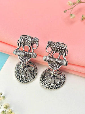 Oxidized Elephant Jhumkas - Bojoya Jewellery