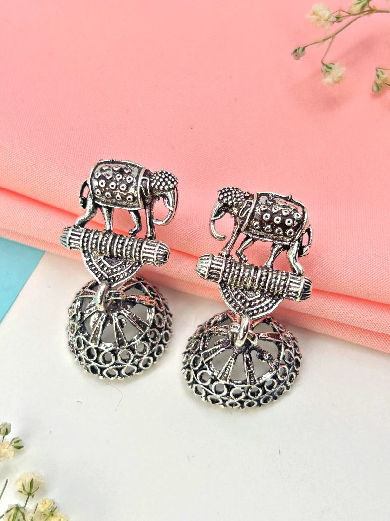 Oxidized Elephant Jhumkas - Bojoya Jewellery