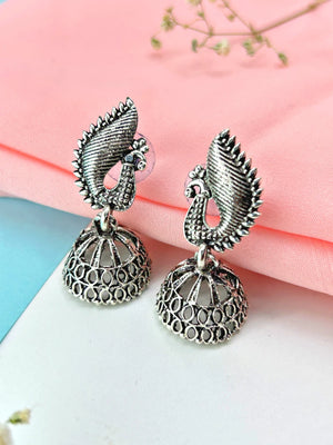 Oxidized Peacock Jhumkas - Bojoya Jewellery