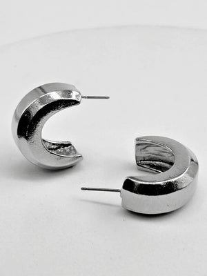 Chunky Silver Half Hoop Statement Earrings - Bojoya Jewellery