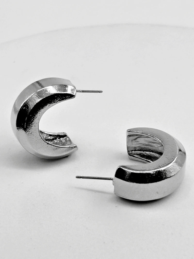 Chunky Silver Half Hoop Statement Earrings - Bojoya Jewellery