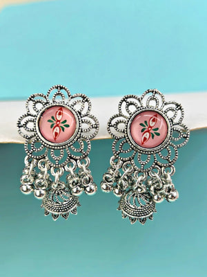 Oxidized Flower Jhumkas - Bojoya Jewellery