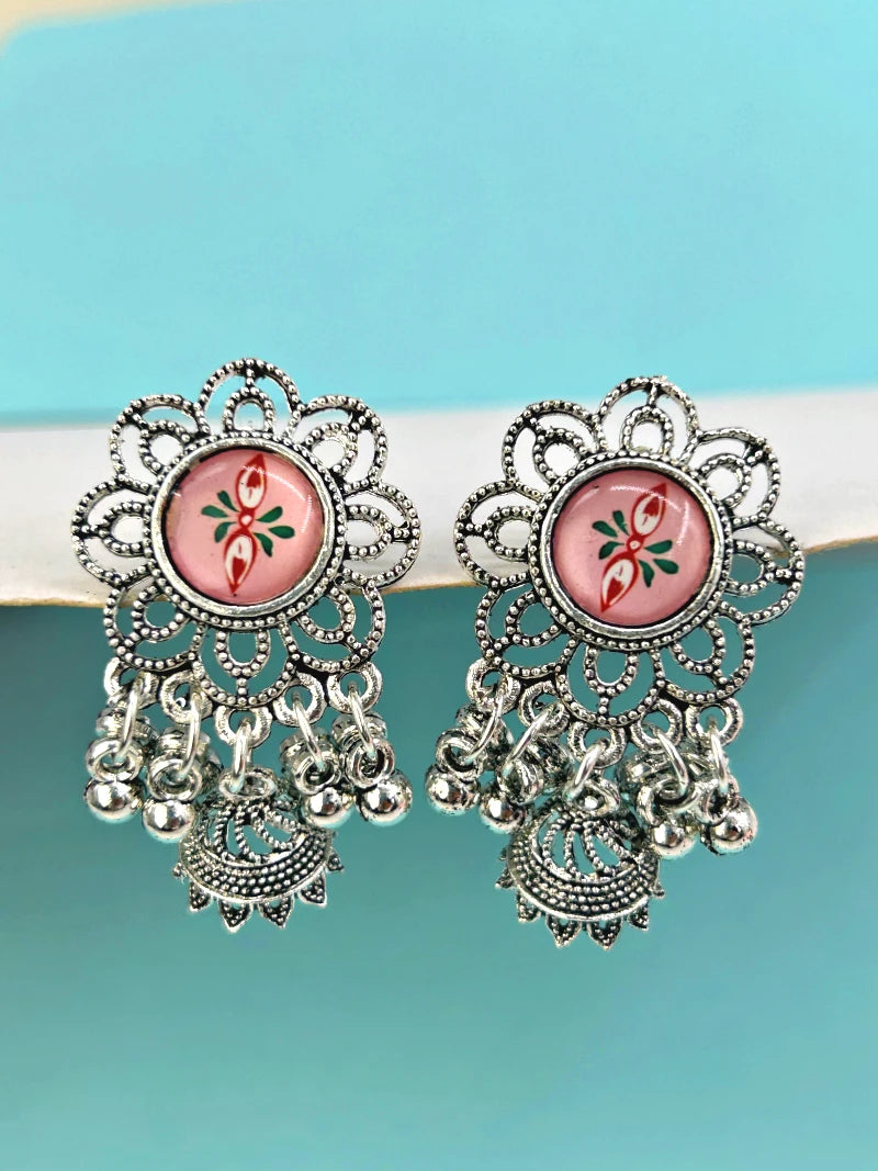 Oxidized Flower Jhumkas - Bojoya Jewellery