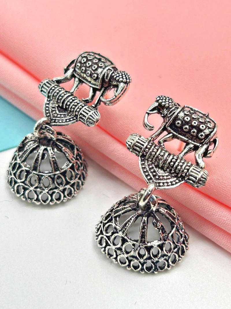 Oxidized Elephant Jhumkas - Bojoya Jewellery