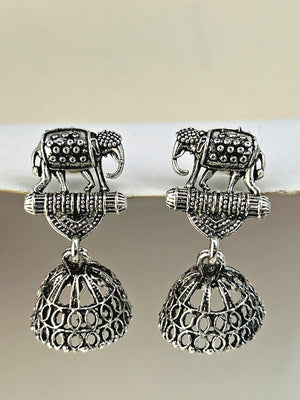 Oxidized Elephant Jhumkas - Bojoya Jewellery