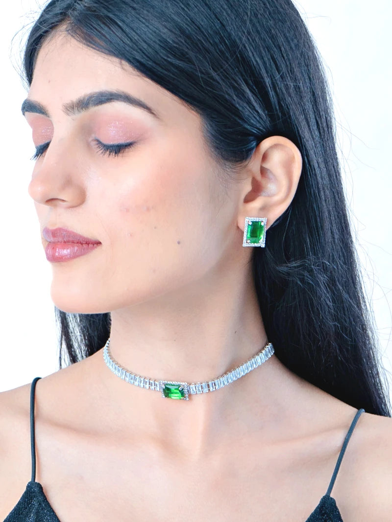 Pendant Choker with earrings - Green - Bojoya Jewellery