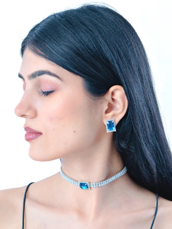 Pendant Choker with earrings - Royal Blue - Bojoya Jewellery