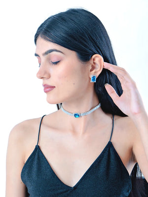 Pendant Choker with earrings - Royal Blue - Bojoya Jewellery