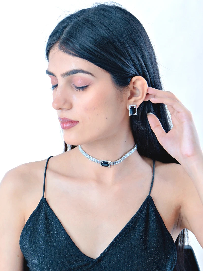 Pendant Choker with earrings - Black - Bojoya Jewellery