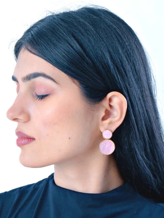 Golden Hanging Elegant Earrings - Pink - Bojoya Jewellery